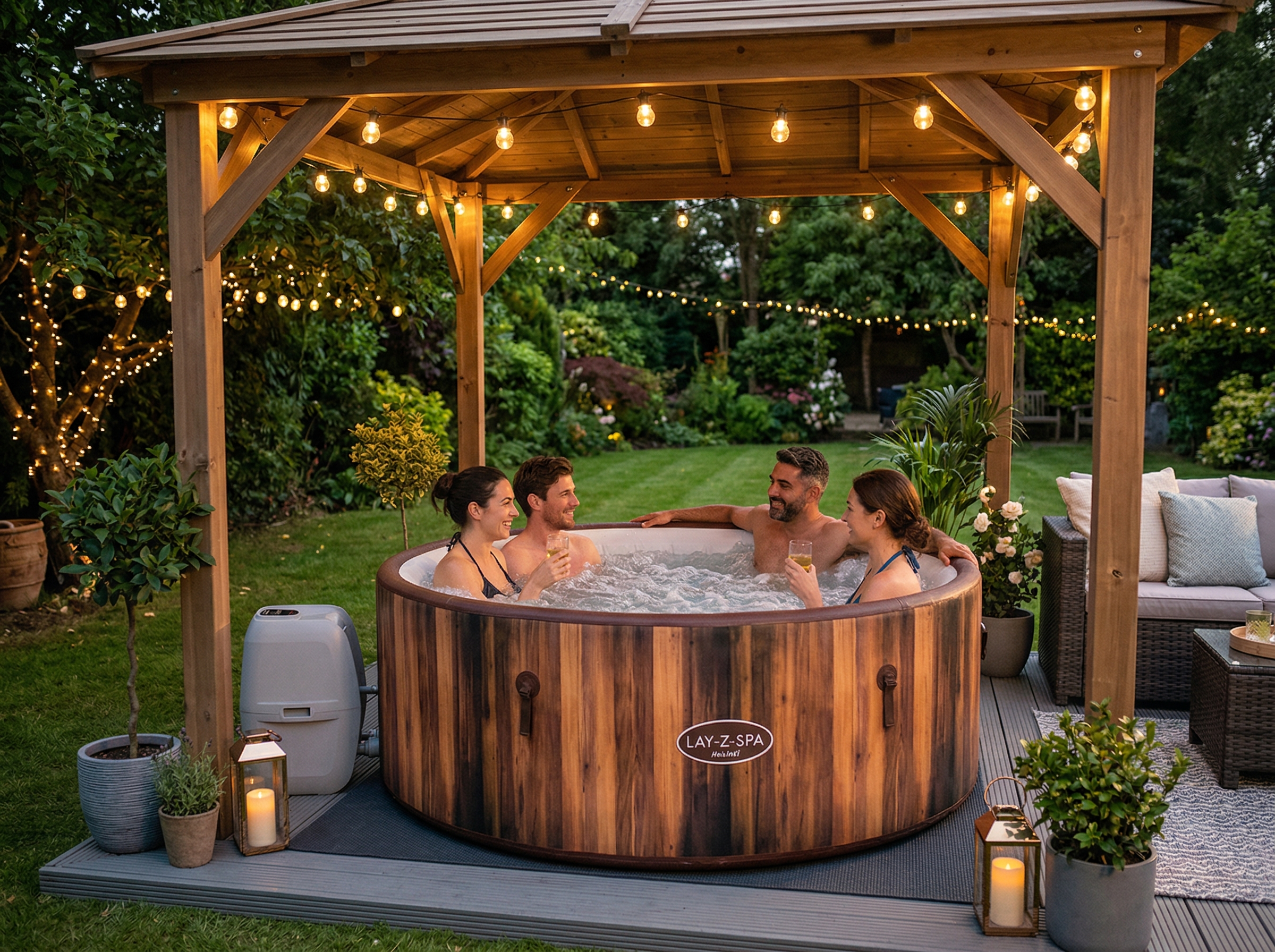 Hot tub with gazebo shelter